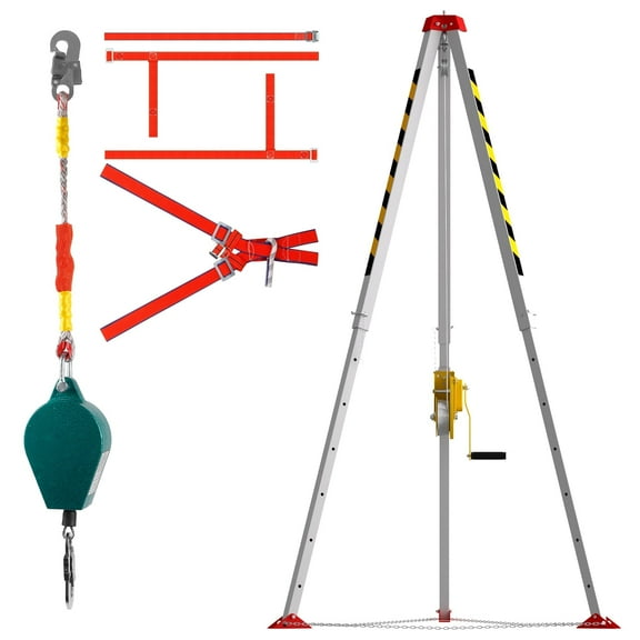 Confined Space Tripod Kit with 1800 lbs Capacity, Harness, and Carry Bag,Winch ,Confined Space Rescue Tripod for Wells, Sewers, Underground Pipelines, and Tunnels