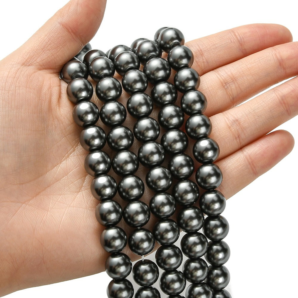 Eco-Friendly Grade A Glass Pearl Beads Pearlized Round Dark Gray 10mm Hole: 1.2~1.5mm 40pcs/Strand 16''(40.64cm)