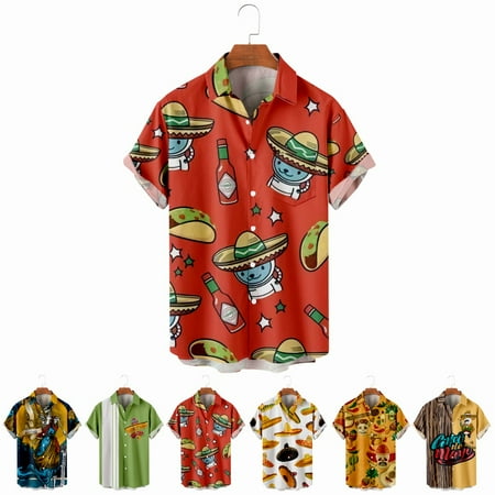 

LANLIN Men Dad Beach Shirt & Top Front-Pocket Funky Clothing Apparel For Men Boys