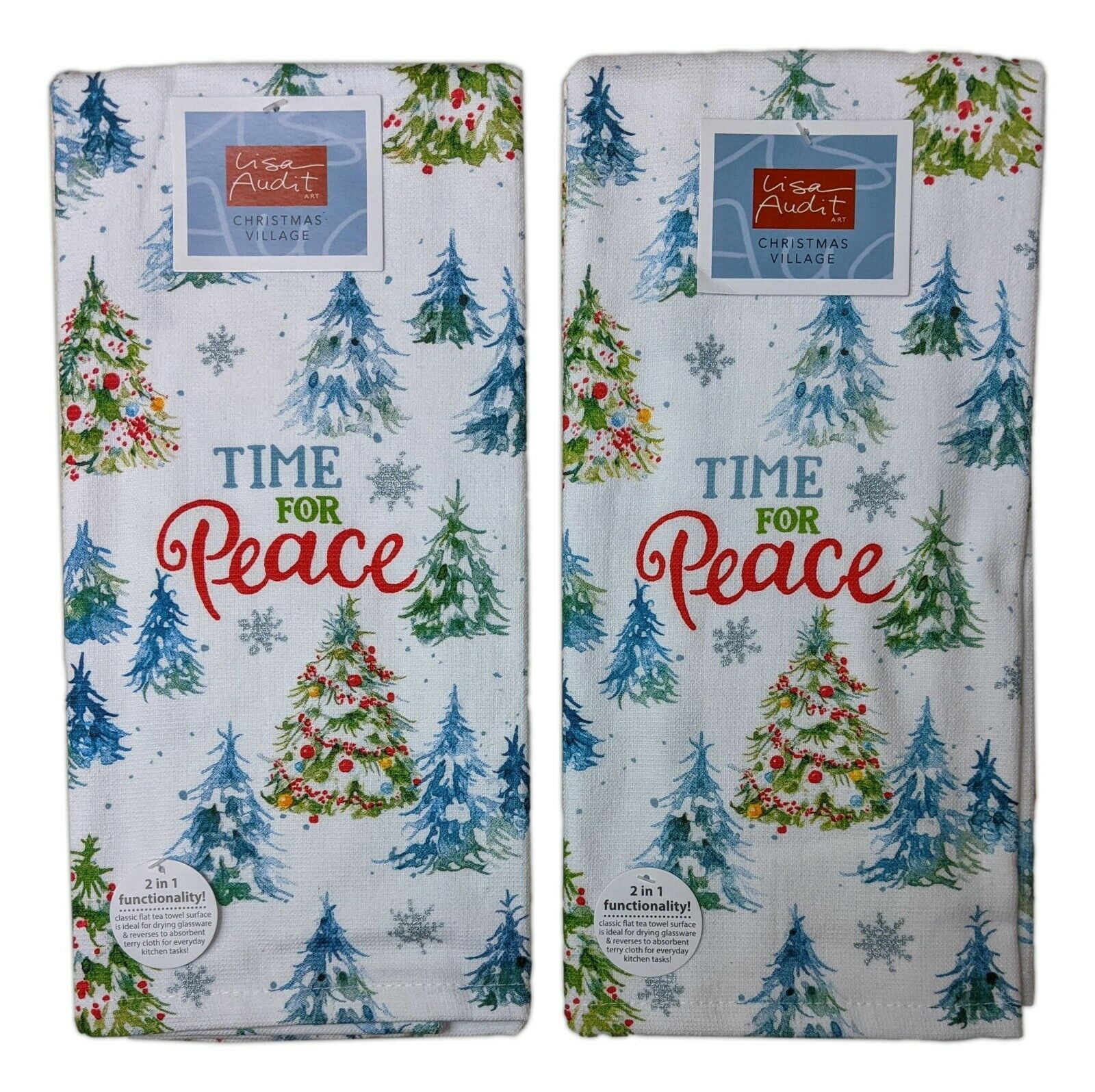 Set of 2 BLUE ROOSTER Floral Terry Kitchen Towels by Kay Dee Designs 