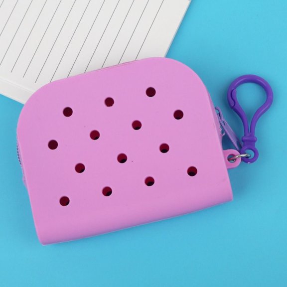 Cute Durable Zipper Mini Holes Silicone Money Bag Change Pouch Coin Purse Card Holder PURPLE