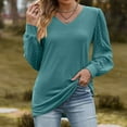 thumbnail image 2 of Women's Long Sleeve Tops Cotton Fall V Neck Loose Fit Lounge Shirt Women Fashion Casual Tunic Solid Color Tee (Blue 2XL), 2 of 4