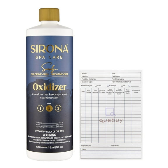 Sirona Spa Care Simply Oxidizer 1 Qt - Chlorine-Free & Bromine-Free   QueBuy Pool Log Book