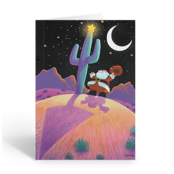 A Colorful Desert with Santa Raising His Cowboy Hat  - 18 Holiday Cards & 19 Env