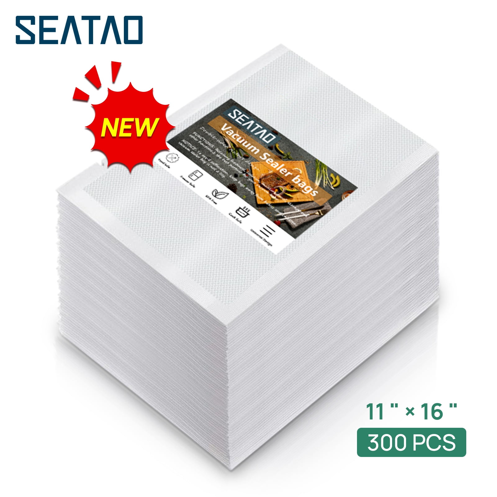 SEATAO Vacuum Sealer Bags 300 Pint 11 x 16 Inch for Food Saver, Seal a