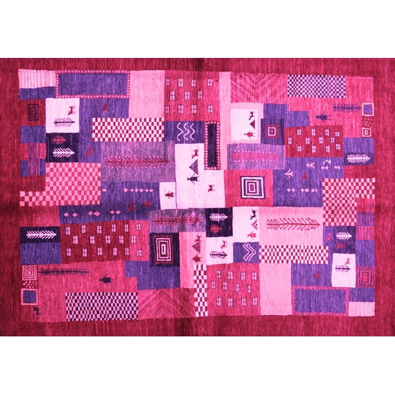 Ahgly Company Indoor Rectangle Abstract Pink Contemporary Area Rugs, 2' x 4'