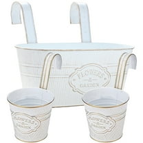 3 Pcs Wall Hanging Flower Pots,Bexikou Galvanized Hanging Plant Holder with Detachable Hooks,Set of 3 Hanging Planter Outdoor for Railing Fence Balcony Deck Garden