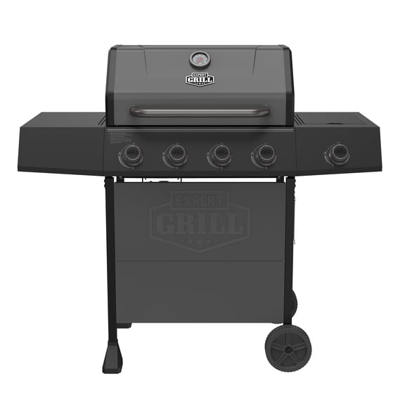 Expert Grill 4-Burner Propane Gas Grill with Side Burner and Side Table, Dark Gray