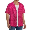 thumbnail image 2 of Sikiie Rose Red Glitter Men's Cuban Shirt, Hawaiian Shirts, Business Casual Button Down Shirts, Short Sleeve Shirt-3X-Large, 2 of 5