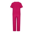 thumbnail image 5 of JINMGG Two Piece Outfits Women, 2026 Fashion Fall Women's Solid Crewneck Button Half Sleeve Pullover Shirt Tops + Pants Trousers Set Hot Pink S, 5 of 8