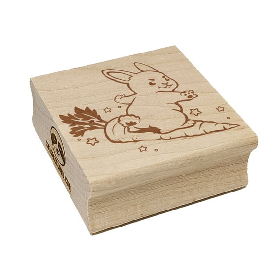 Cute Kawaii Bunny Rabbit Surfing on Carrot Easter Square Rubber Stamp Stamping Scrapbooking Crafting - Small 1.25in