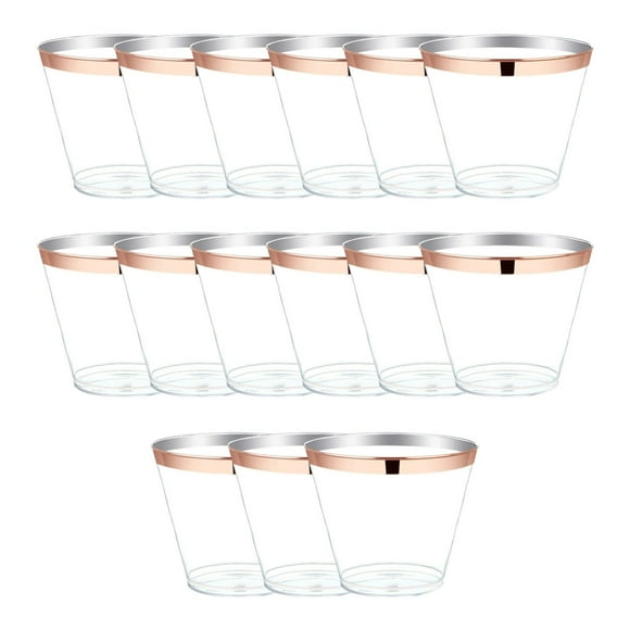 25 vasos transparentes con borde dorado para fiestas, bodas, acampadas, playa y picnics Vasos reutilizables para uso diario Duraderos