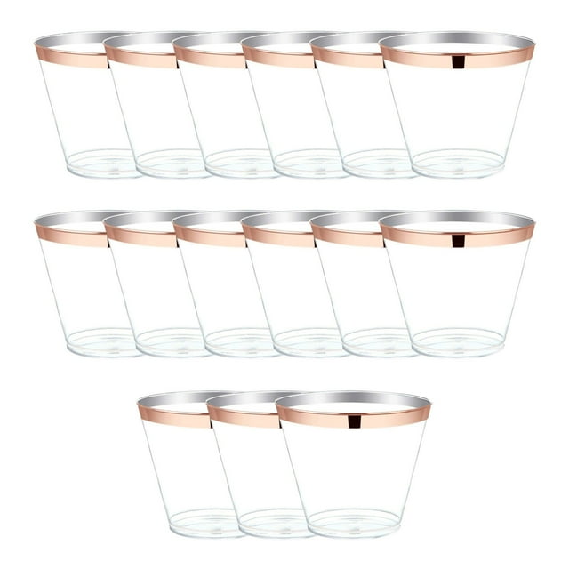 Hearth & Gear 25 Pcs Transparent With Gold Edge Cups Drinking Cups For Party Wedding Camping Beach And Picnic Reusable Cup For Everyday Use Durable Drinking Washing Cup Set for Women Button Cups