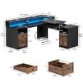 thumbnail image 5 of DWVO L Shaped Computer Desk with Power Outlet&LED Lights&File Drawer, 59 '' Corner Computer Table with Hutch& Storage Shelves, Gaming Desk Office Desk with Lift Top For Home Office, Black & Brown, 5 of 14