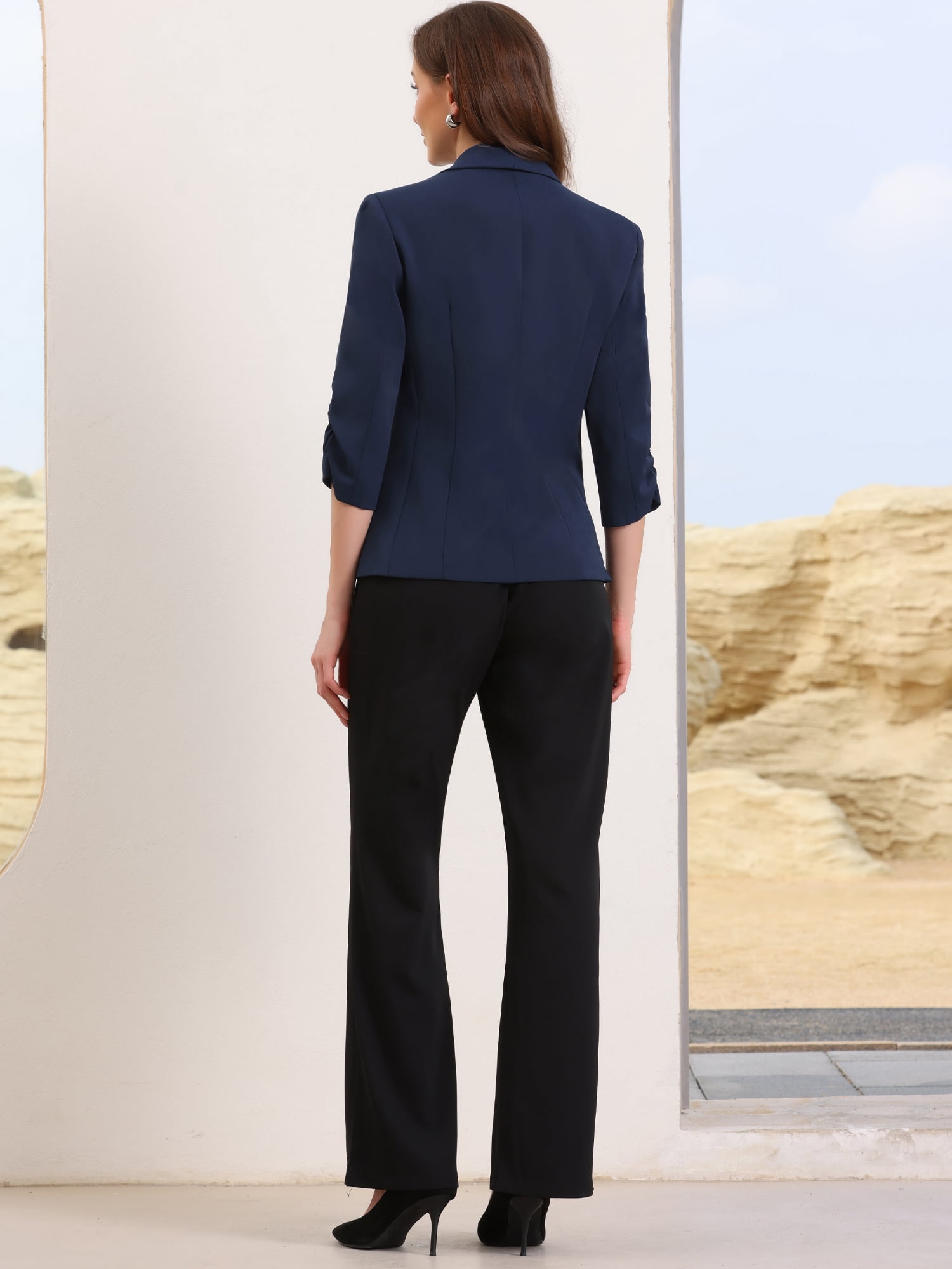 DARING DIVA Women's 3/4 Sleeve Shawl Lapel Work Blazer with Pockets M Royal Blue