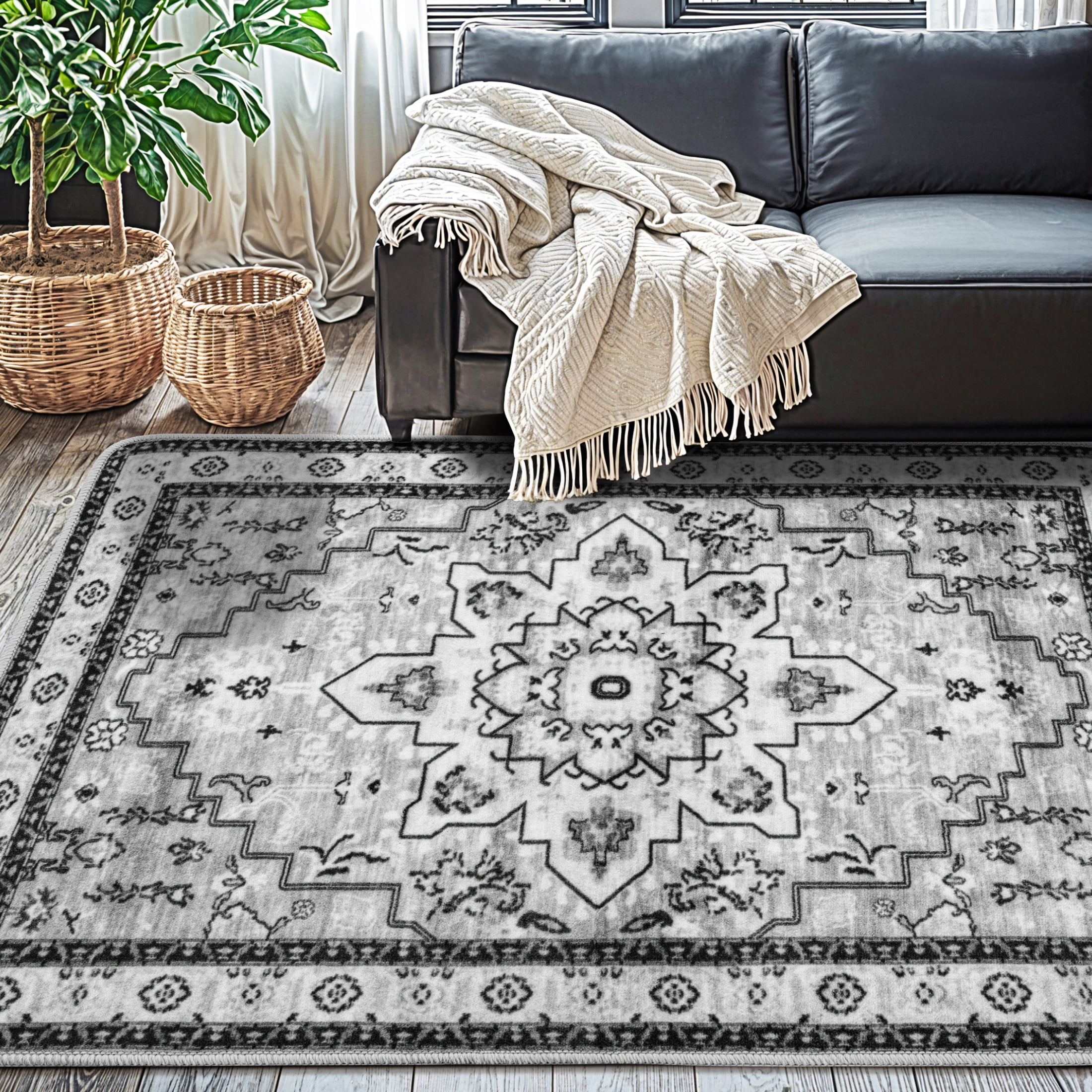 Sonoro Kate 10x14 Area Rugs for Living Room Bedroom, Non Slip Boho Machine Washable Indoor Floor Carpet, Gray
