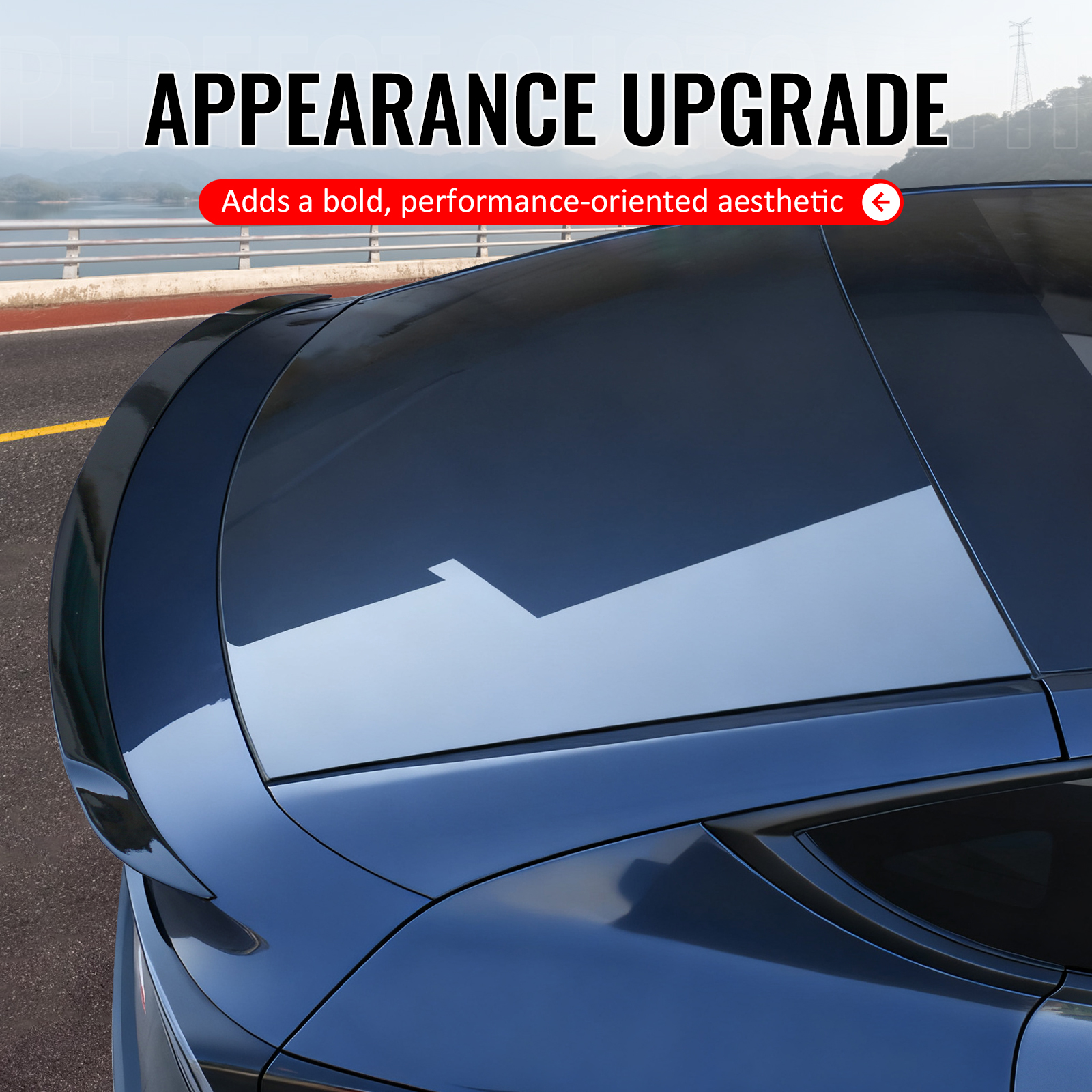 Ikon Motorsports Trunk Spoiler Compatible with 2026 Tesla Model Y Juniper, P Style Gloss Black ABS Plastic Add-on Rear Trunk Lid Spoiler Wing Lip