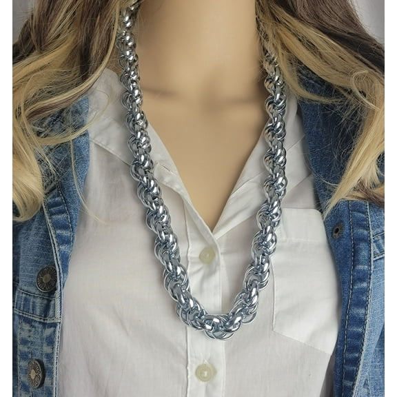 Chunky Silver Tone Oversized Rope Chain Women Necklace 28" Ladies Adult Female Women