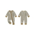 thumbnail image 2 of Spewahor Infant Baby Boy Zip Up Fall Romper 0 3 6 9 12 Months Stripe Pattern Long Sleeve Round Neck Full Length Jumpsuit, 2 of 9