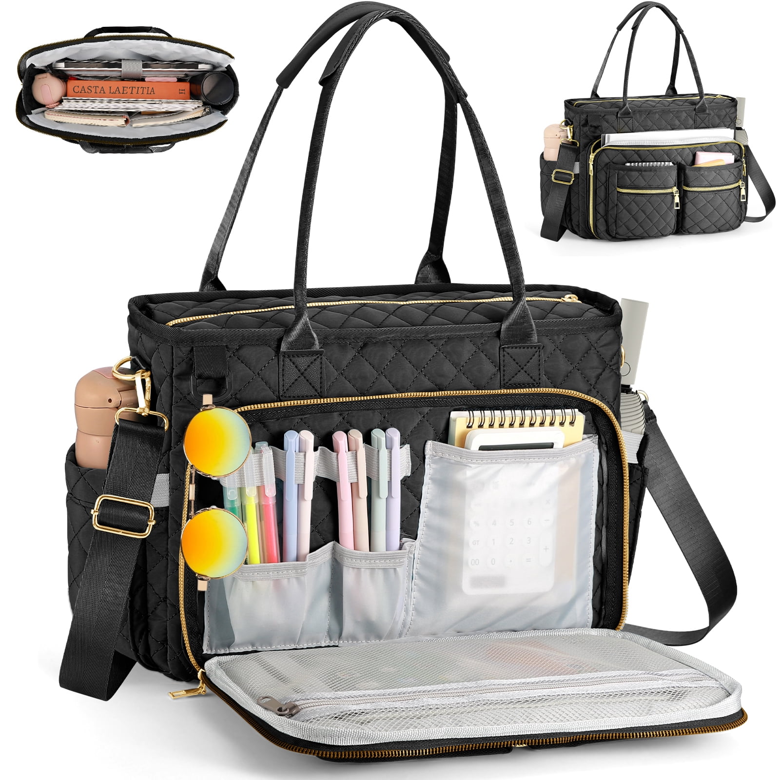 Gocvo Large Capacity Womens Work Bag Multi-functional Teacher Tote Bag with Laptop Compartment Office Work Tote Bag, Black