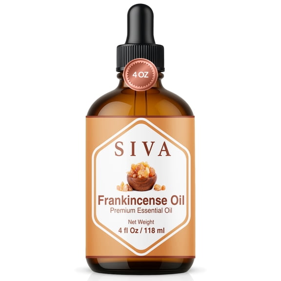 Siva Frankincense Essential Oil - 4 Fl Oz –100 % Natural Boswellia Serrata Oil - for Diffuser, Face, Skin Care, Aromatherapy, Hair Care, Scalp and Body Massage - with Dropper