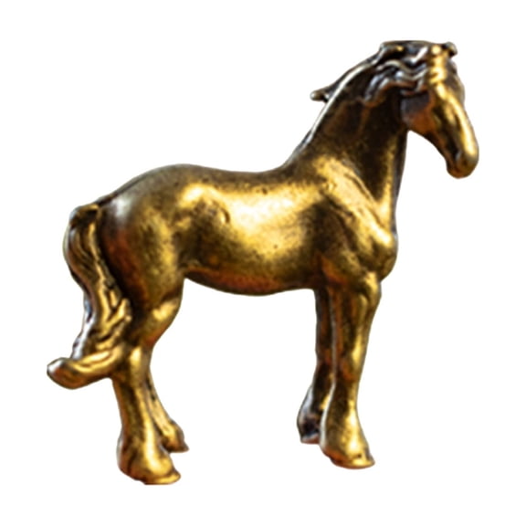 Small Brass Horse Statue, Hand Carved Copper Alloy Desktop Ornament for Office Desk Decor, 0.95 Inch Miniature Figurine(A)