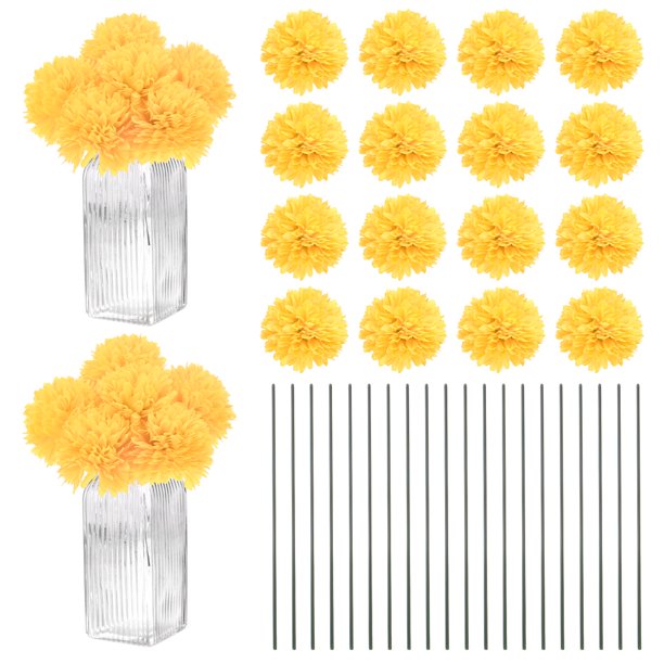 Uxcell Flores de Bola de Crisantemo Artificial, Ramos de Seda de Hortensia Falsos para el Hogar/Boda Amarillo 30 Pack