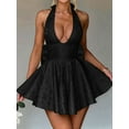 thumbnail image 4 of Women Deep V Sleeveless Halter Neck Bow-Knot Evening Cocktail Long Dress Black XL, 4 of 6
