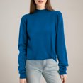 thumbnail image 3 of Kixjoy Mock Turtleneck Sweaters for Women Long Sleeve Fleece Knit Sweaters Soild Lightweight Thermal Fall Top Fashion Soft Loose Fit Tops for Women Trendy, Blue M, 3 of 4