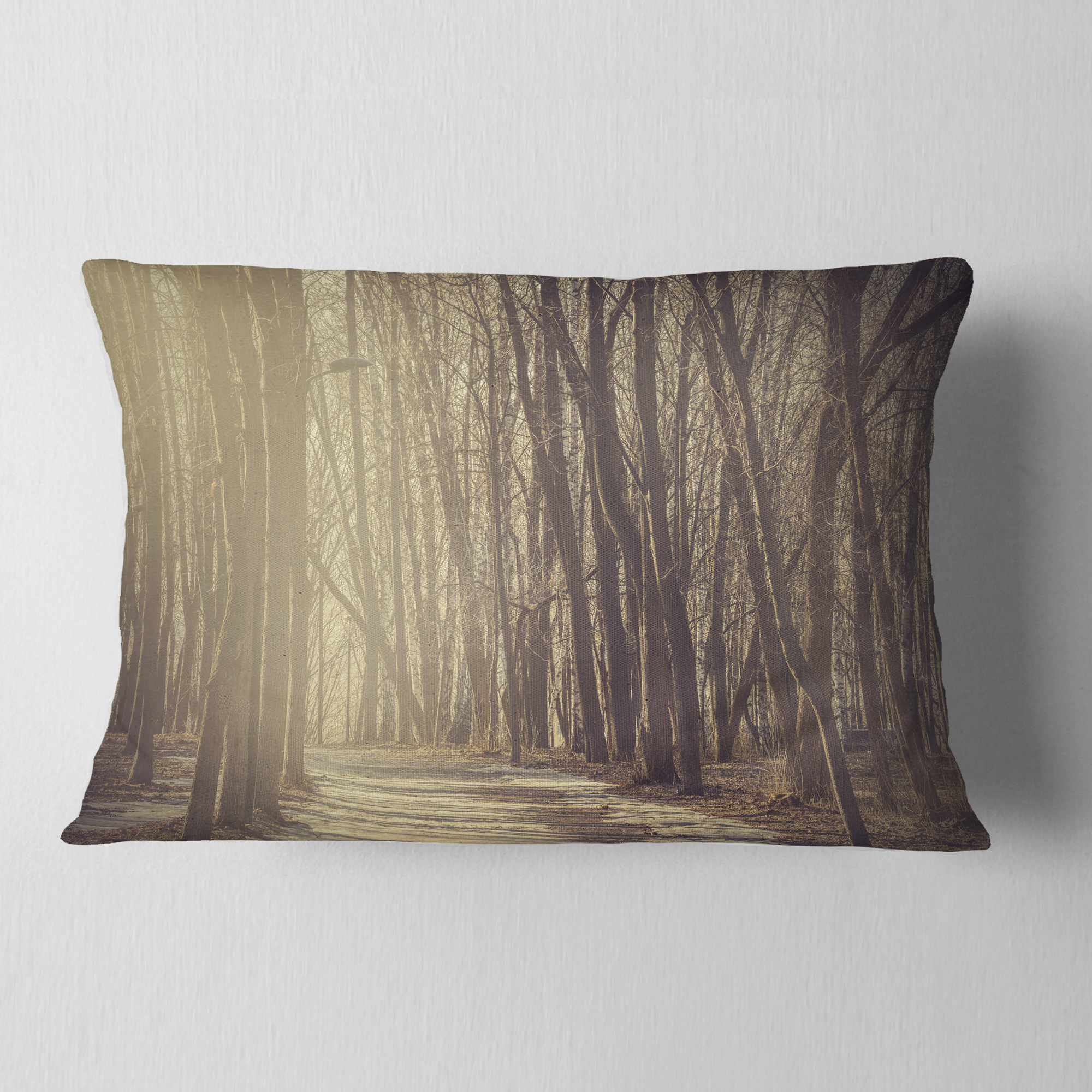 Designart Path in the Foggy Fall Forest - Modern Forest Throw Pillow - 12x20