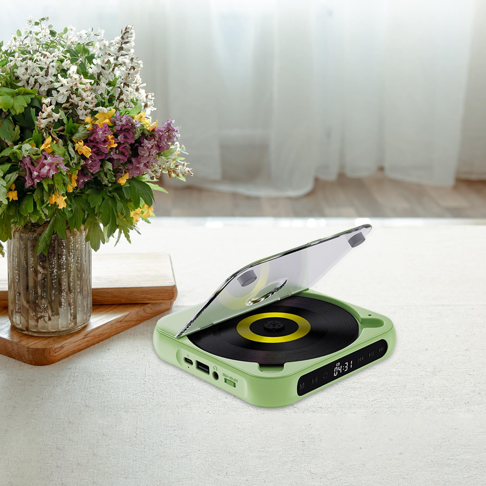 Wzmzjy Desktop CD Player with LED Screen Rechargeable and Green