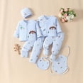 thumbnail image 2 of CAUYDY Preemie Baby Girl Boy Clothes Pants Hat Bib Bellyband Layette Set 7-Pieces Newborn Pajamas Cotton Outfit for Fall Winter Spring Summer All Seasons (Sizes 0-3 Months,Blue), 2 of 7
