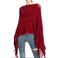 thumbnail image 2 of SWSMCLT Women's Knit Sweater PonchoCrochet Ponchos and Wraps Soft Winter Warm Blanket Wrap Shawl Pashmina Cape Sweater Casual Tassel Fringe Burgundy One Size, 2 of 3
