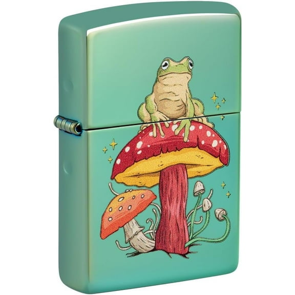 Zippo - Customized Message Mystical Frog and Mushrooms - High Polish Green 48973