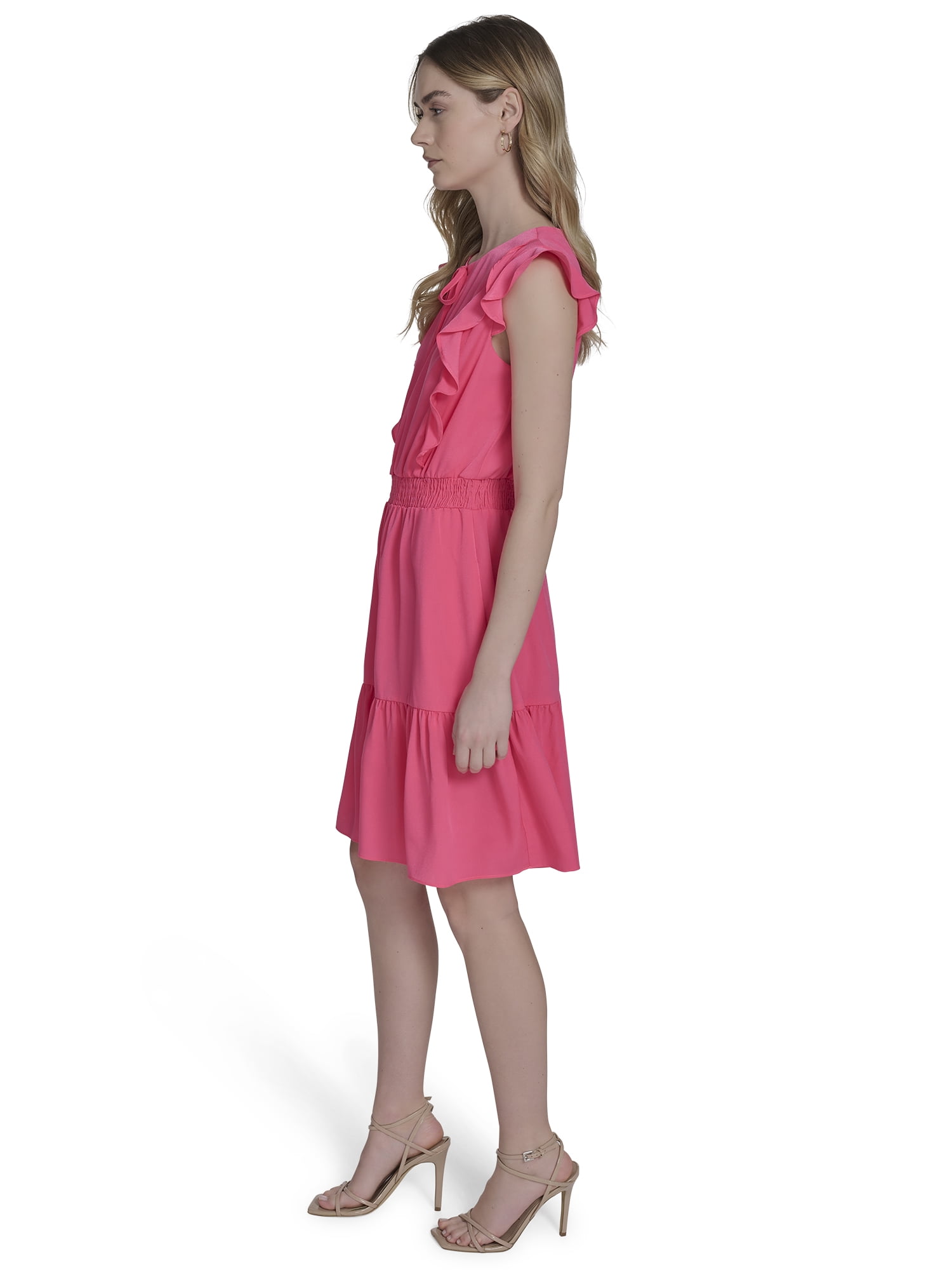 Falling Flowers Women's Smocked Fit & Flare With Ruffle Details Short Dress, Sizes XS-XL