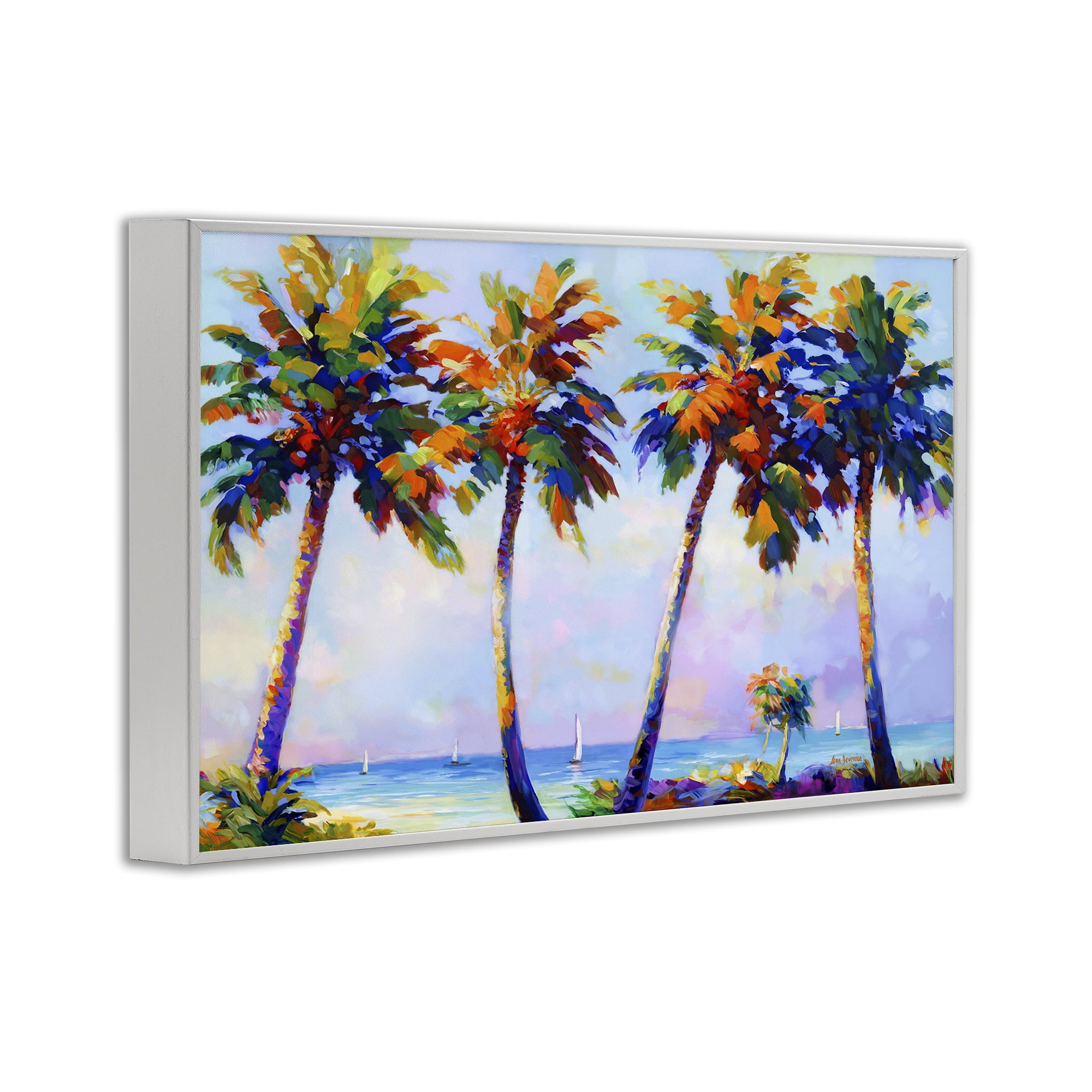 Stupell Industries Palm Trees in Sun Warmth Landscape Painting White Framed Art Print Wall Art, 18 x 12