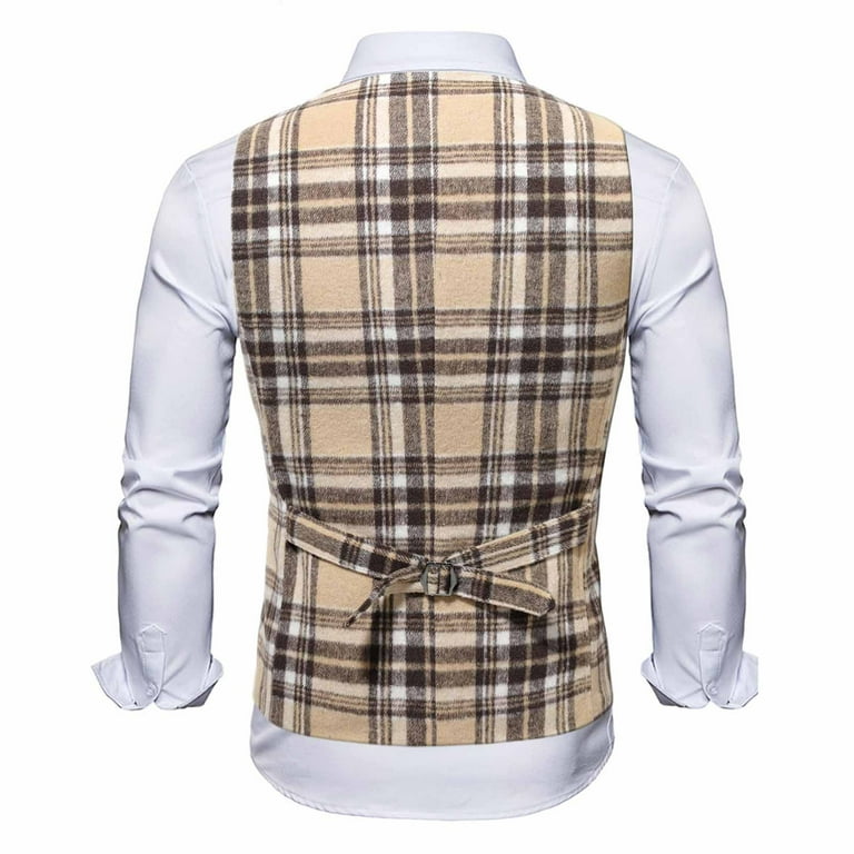 Men plaid double sale breasted pointed hem vest