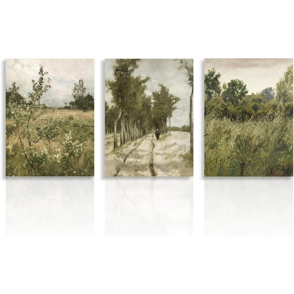 3 Pieces Vintage Landscape Wall Art Poster Rustic Country Canvas Poster for Farmhouse Bedroom Living Room Decor 12 x 16 in Unframed