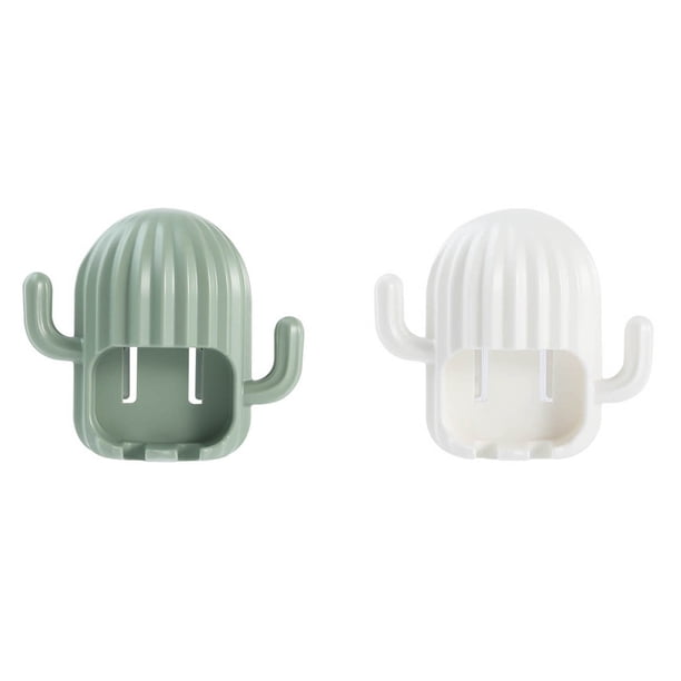 Xihbxyly Portacepillos de Dientes de Pared con Diseño de Cactus, Adhesivo Sin Perforaciones, Organizador Multiusos para Baño, Ahorra Espacio, Fácil Instalación, Juego de 2 Piezas, 11 X 9,5 X 4 Cm