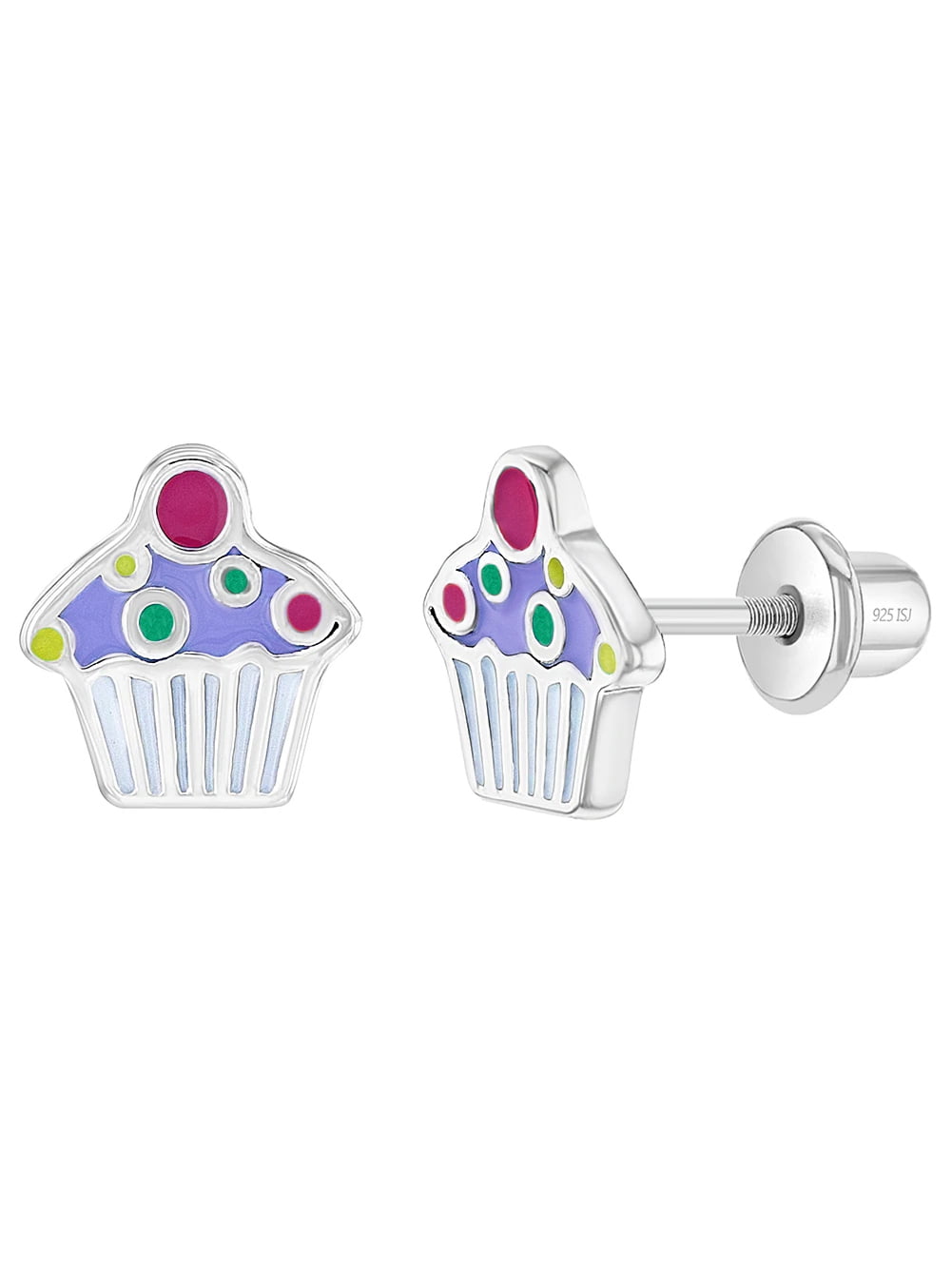 8mm Cute Cupcake Earrings Studs Push Back 925 Sterling Silver