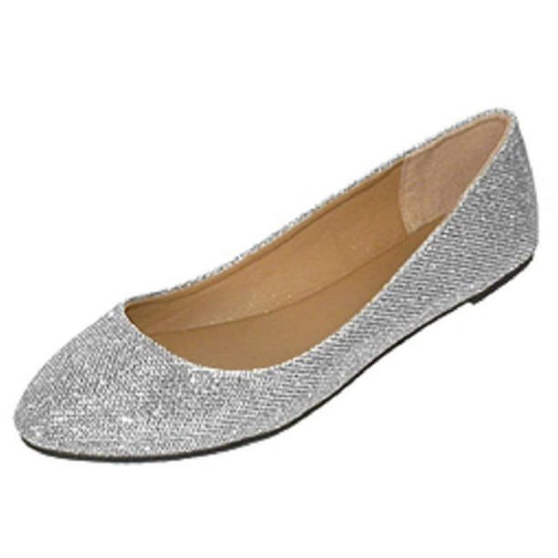 Shoes 18 Womens Glitter Mesh Ballet Flat Shoes 5067 Silver 7/8 