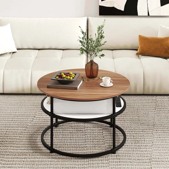 DRAZUNO 31.5” Lift Top Coffee Table w/Hidden Compartment & Side Shelves for Living Room