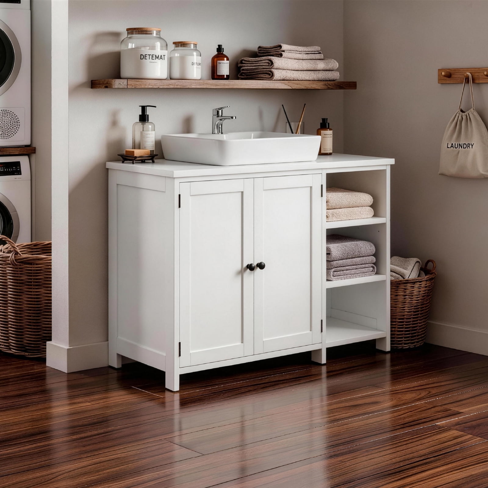 Ktaxon Bathroom Vanity Under Sink Pedestal with Two Doors and Three Adjustable - height Shelves, White
