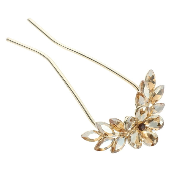 WASHWEPE 1Pcs U Shaped Hair Pins for Buns Golden Metal Rhinestone for Women