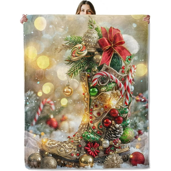 Christmas Boot Throw Blanket for Girls Boys Kids Adults, 40x50 in, Cozy Flannel Blanket for Bedroom, Camping, Couch, Room Decor, Fuzzy Warm Soft Gifts
