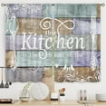 thumbnail image 5 of Teal Purple Farmhouse Country Kitchen Curtains Short Small Wooden Board Rustic Rod Pocket Funny Quotes Fork and Spoon Colorful Bedroom Living Room Treatment Fabric 2 Panels 27.5Wx39H Inch, 5 of 6