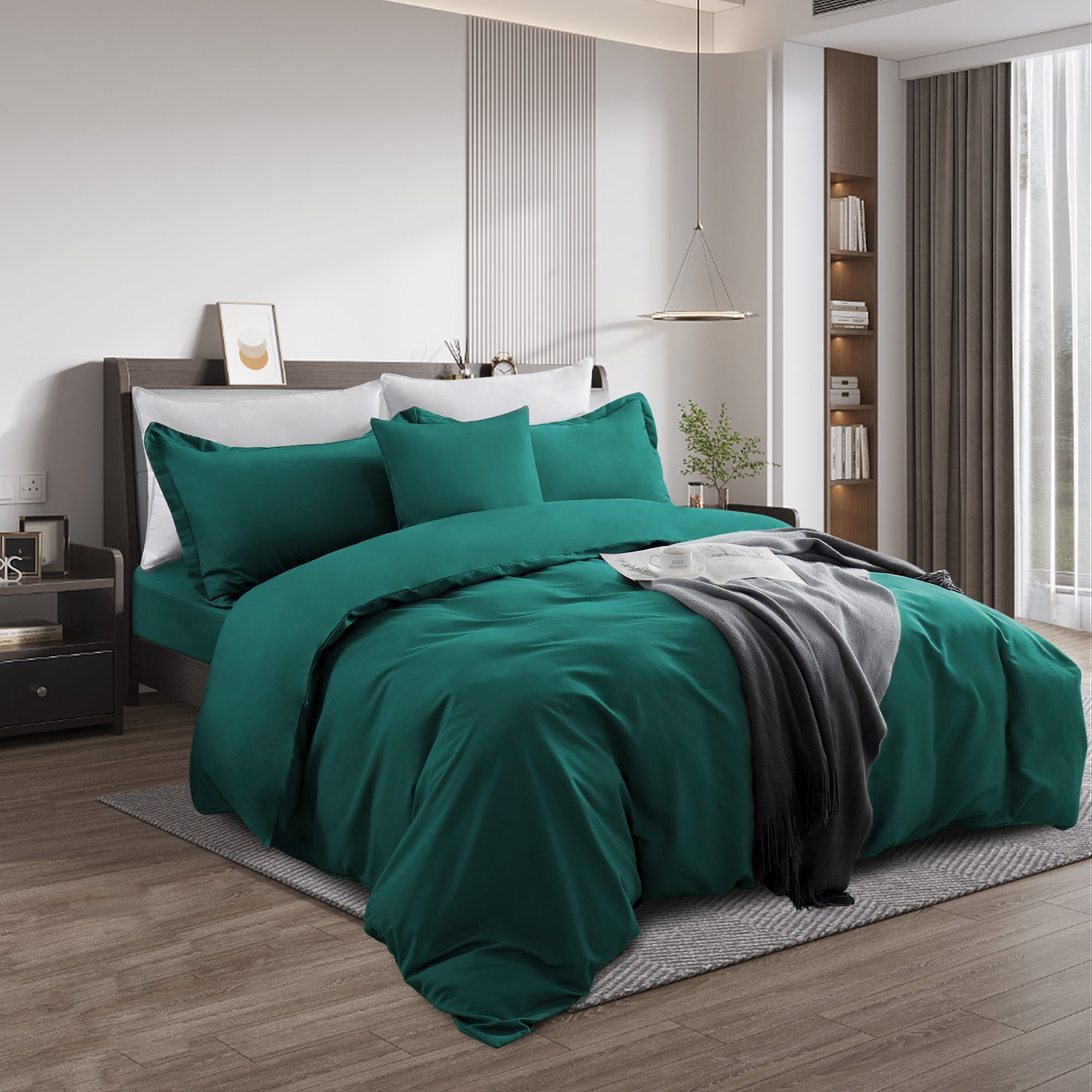 RUIKASI Dark Green Duvet Cover Queen Size Soft Queen Duvet Cover Set