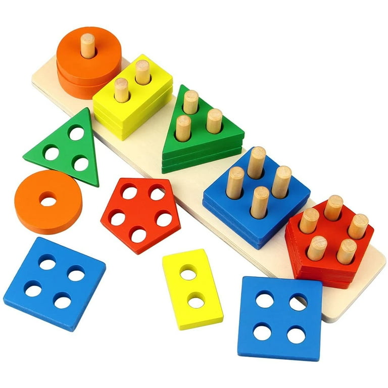 Wooden Geometric Shape Learning Paired Blocks Toys For Kids