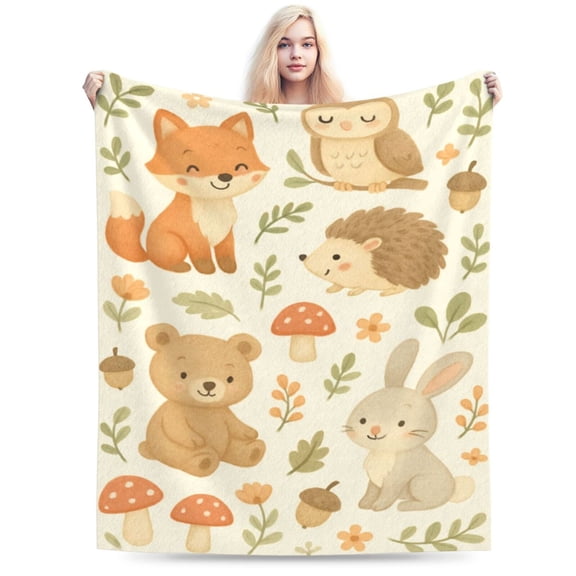 Woodland Animal Fleece Blanket Cute Deer Bear Fox and Bird Throw Blankets,Soft Cozy Lightweight, Ideal for Living Room Home Rustic Spring Decor and Kids Women Girls Gifts 50x40