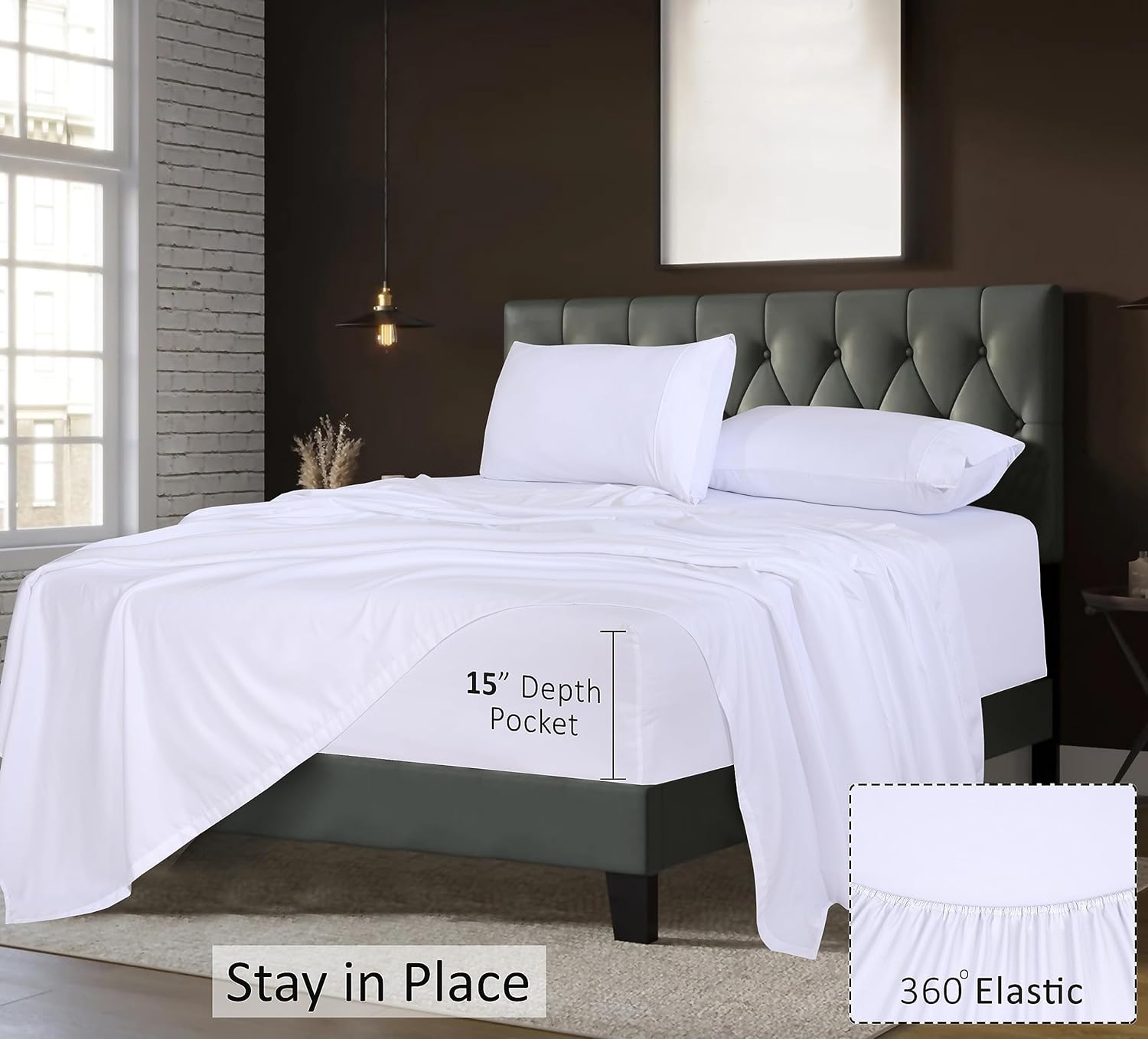 Ruvanti Queen Microfiber Sheet Set, White, 4-Piece photo 7